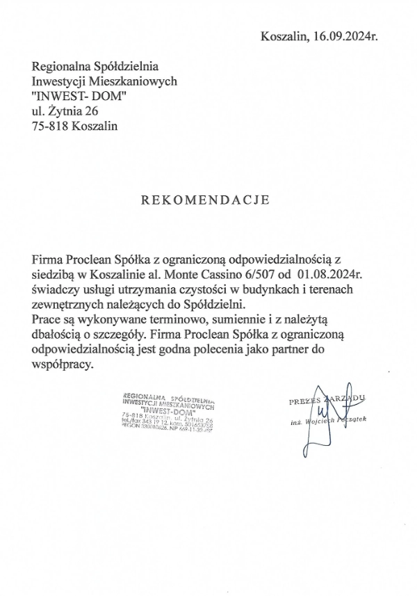 Referencje Proclean: Invest Dom